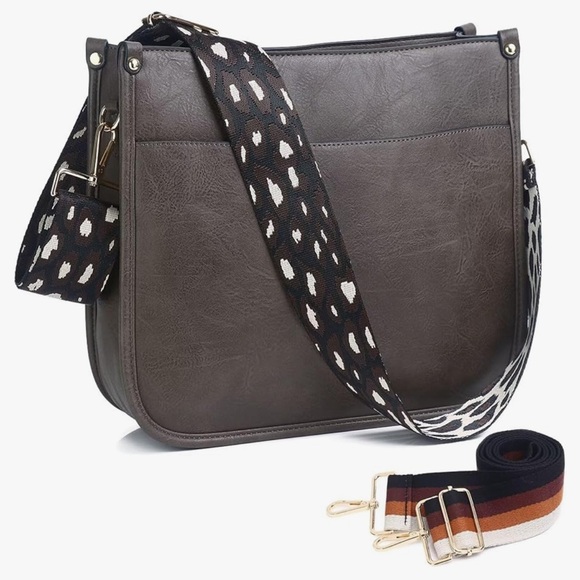 Vegan Leather Crossbody Bags w/ Guitar Strap Zipped Pockets Handbag Shoulder Bag - Picture 1 of 7